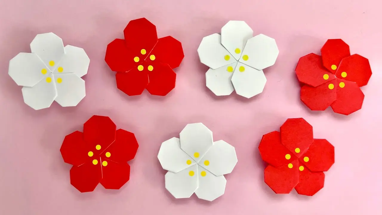 折り紙 超簡単！可愛い 梅の花 折り方 Origami Easy Cute Plum blossom