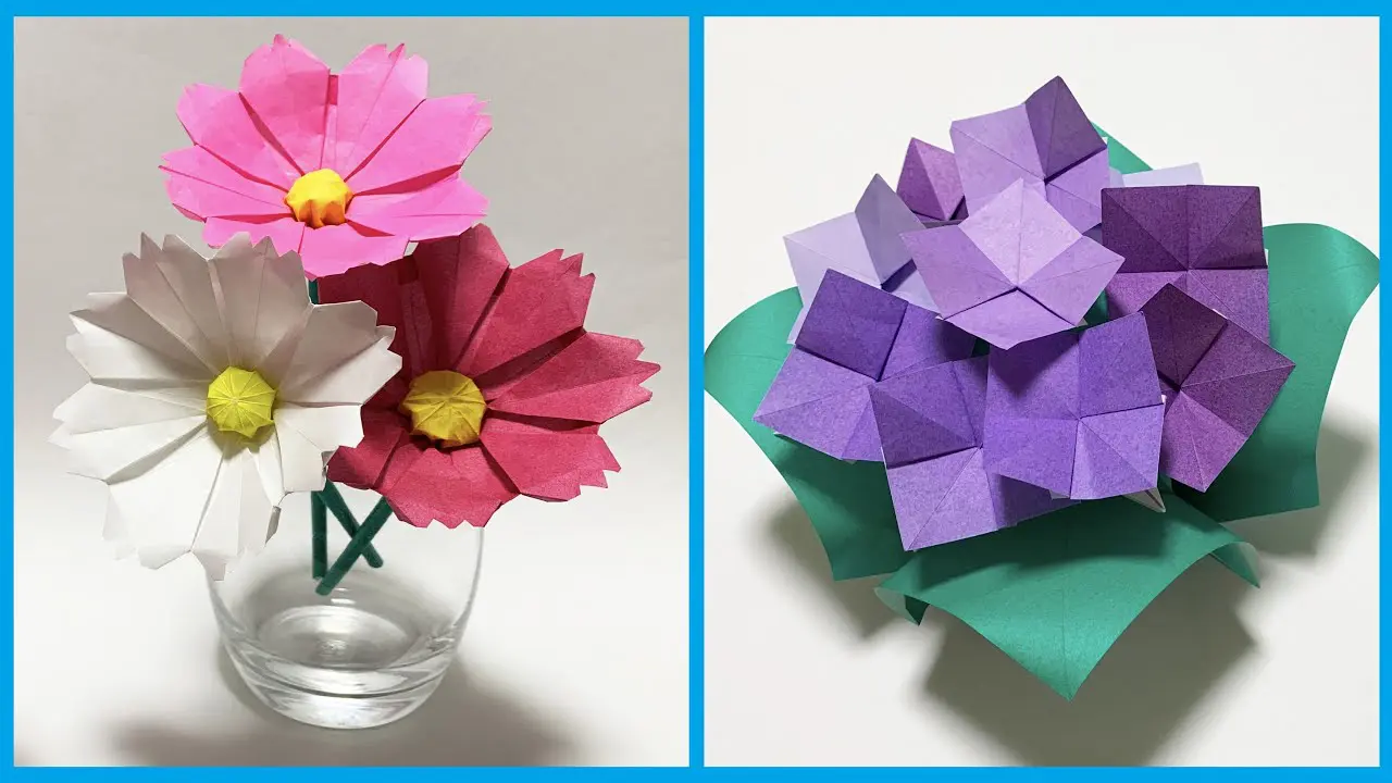 折り紙】コスモス＆紫陽花✨How to make flower✨#cosmos#Hydrangea#花